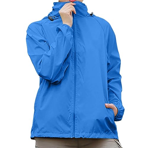 POIUIYQA Damen Wasserdichte Faltbar Regenjacke mit Kapuze, Leicht Atmungsaktive Windbreaker Jacke, Fahrradjacke für Frauen Fahrrad Sport Outdoorjacke von POIUIYQA
