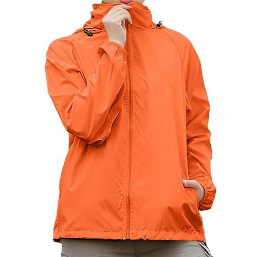 POIUIYQA Damen Wasserdichte Faltbar Regenjacke mit Kapuze, Leicht Atmungsaktive Windbreaker Jacke, Fahrradjacke für Frauen Fahrrad Sport Outdoorjacke von POIUIYQA