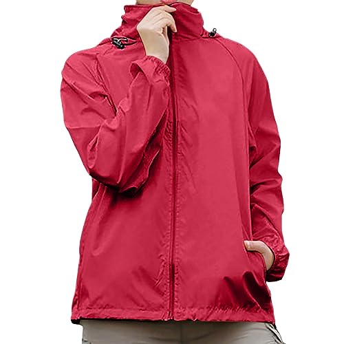 POIUIYQA Damen Wasserdichte Faltbar Regenjacke mit Kapuze, Leicht Atmungsaktive Windbreaker Jacke, Fahrradjacke für Frauen Fahrrad Sport Outdoorjacke von POIUIYQA