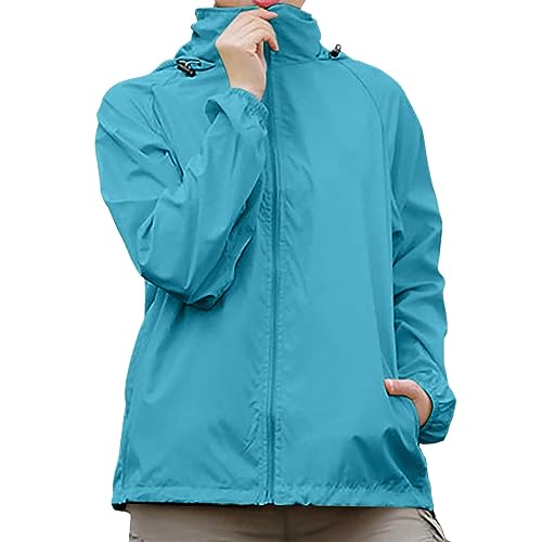 POIUIYQA Damen Wasserdichte Faltbar Regenjacke mit Kapuze, Leicht Atmungsaktive Windbreaker Jacke, Fahrradjacke für Frauen Fahrrad Sport Outdoorjacke von POIUIYQA