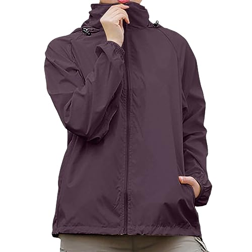 POIUIYQA Damen Wasserdichte Faltbar Regenjacke mit Kapuze, Leicht Atmungsaktive Windbreaker Jacke, Fahrradjacke für Frauen Fahrrad Sport Outdoorjacke von POIUIYQA