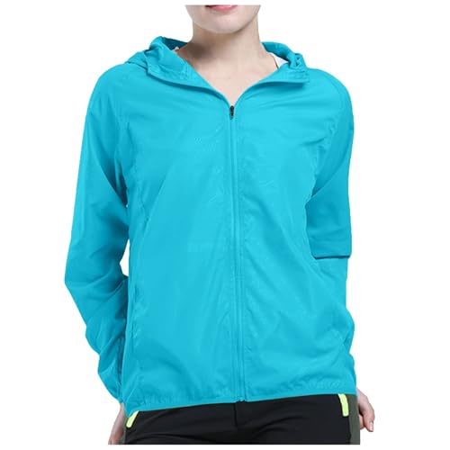 POIUIYQA Damen Wasserdichte Faltbar Regenjacke mit Kapuze, Leicht Atmungsaktive Windbreaker Jacke, Fahrradjacke für Frauen Fahrrad Sport Outdoorjacke von POIUIYQA