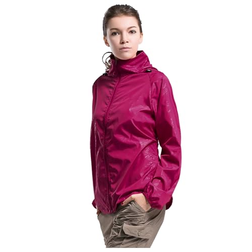 POIUIYQA Damen Wasserdichte Faltbar Regenjacke mit Kapuze, Leicht Atmungsaktive Windbreaker Jacke, Fahrradjacke für Frauen Fahrrad Sport Outdoorjacke von POIUIYQA