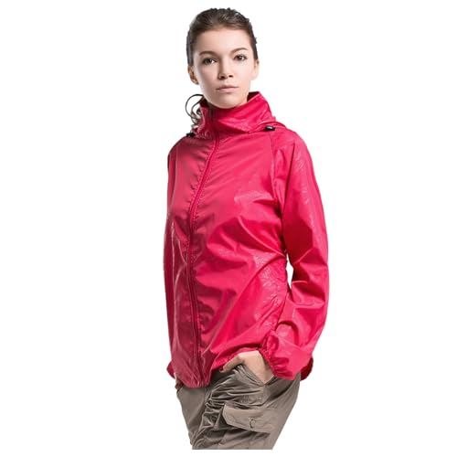 POIUIYQA Damen Wasserdichte Faltbar Regenjacke mit Kapuze, Leicht Atmungsaktive Windbreaker Jacke, Fahrradjacke für Frauen Fahrrad Sport Outdoorjacke von POIUIYQA