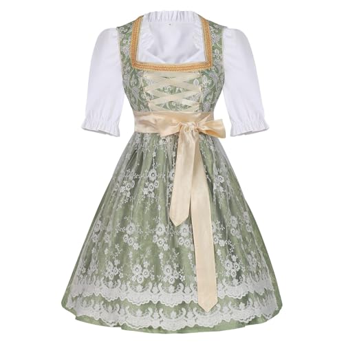 POIUIYQA Dirndl Damen Midi Trachtenkleid Schlicht Outfit Trachtenmode Vintage Set Elegant Kostüm Inkl Dirndlschürze Trachtenkleid Dirndl-Komplettsets Trachten Kleid für Oktoberfest von POIUIYQA