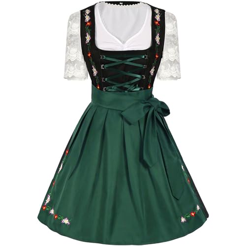 POIUIYQA Dirndl Damen Midi Trachtenkleid Schlicht Outfit Trachtenmode Vintage Set Elegant Kostüm Inkl Dirndlschürze Trachtenkleid Dirndl-Komplettsets Trachten Kleid für Oktoberfest von POIUIYQA
