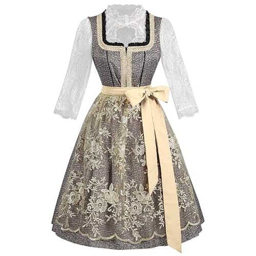 POIUIYQA Dirndl für Damen - Trachtenkleid Midi mit Dirndlschürzen Trachtenrock Samt Dirndlkleid Dirndl-Komplettsets für Bayrische Tracht Oktoberfest von POIUIYQA