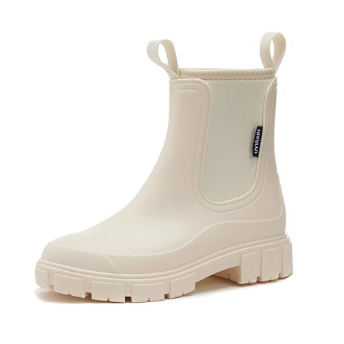 POIUIYQA Gummistiefel Damen Halbhohe Chelsea Boots Wasserdicht Gummistiefeletten Atmungsaktiv Regenschuhe Rutschsicher Bequem Garten Stiefeletten 35-40 EU von POIUIYQA