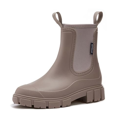 POIUIYQA Gummistiefel Damen Halbhohe Chelsea Boots Wasserdicht Gummistiefeletten Atmungsaktiv Regenschuhe Rutschsicher Bequem Garten Stiefeletten 35-40 EU von POIUIYQA
