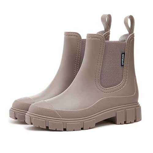 POIUIYQA Gummistiefel Damen Kurze Wasserdicht Regenstiefel Chelsea Boots Ankle rutschfeste Gartenschuhe Regenschuhe von POIUIYQA