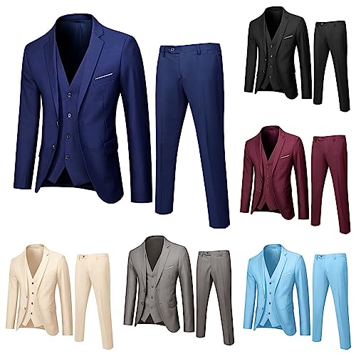 POIUIYQA Herren Anzug Slim Fit 3 Teilig Anzüge für Hochzeit Business Herrenanzug Sakko Anzughose Weste von POIUIYQA