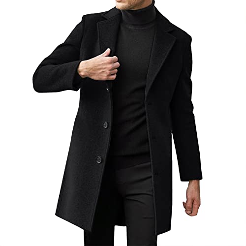 POIUIYQA Herren Casual Slim Fit Wollmantel Lange Jacke Kerbkragen Trenchcoat Einreiher Mantel Winter Warme Oberbekleidung von POIUIYQA