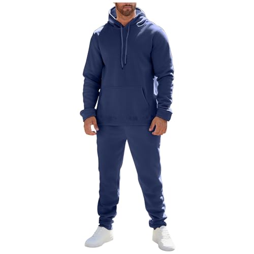 POIUIYQA Herren Jogginganzug Trainingsanzug Freizeitanzug Einfarbig Hoodie Mit Kapuze Langarm Mit Taschen Hausanzug 2-Teilig Fitness Kapuzenjacke Jogginghose Sportanzug Set von POIUIYQA