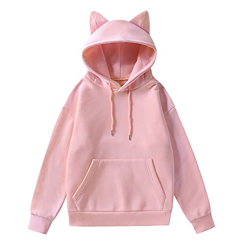 POIUIYQA Hoodie Damen Kawaii Kleidung Cat Ears Pulli Dunkle Gotik Kapuzenpullover Langarm Sweatshirt Hollow Out Gothic Punk Oberteil Femboy Clothes Winter Bluse Köln Karneval Partykleidung Top von POIUIYQA