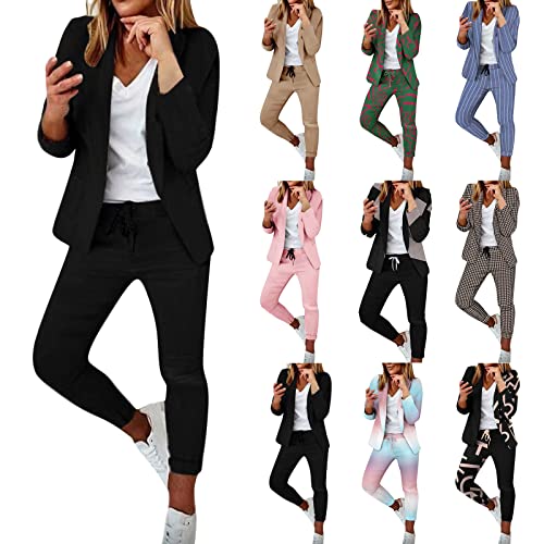 POIUIYQA Hosenanzug Damen Elegant Business Anzug Set Hosenanzug Blazer Hose 2-teilig Anzug Karo Kariert Zweiteiler Slimfit Streetwear Festlich Sportlich Hosenanzug von POIUIYQA