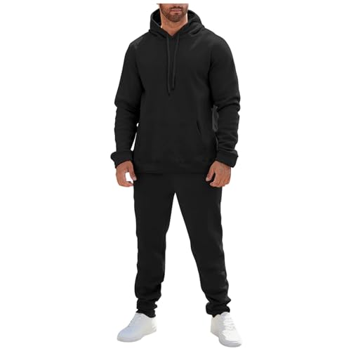 POIUIYQA Jogginganzug Herren Tracksuit Langarm Hooded Sweatshirt+Jogginghose Einfarbig 2 Teiliges Sets Trainingsanzug Männer Hoodie Sportanzug Jogging Anzug Set von POIUIYQA