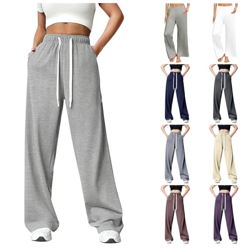 POIUIYQA Jogginghose Damen Sporthose Lang Baggy Traininghose High Waist Freizeithose Lockere Sweatpants mit Elastischem Bund Weites Gerades Bein Yoga Gym Hose Laufhosen von POIUIYQA
