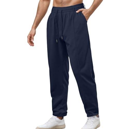 POIUIYQA Jogginghose Herren Sporthose Lang Baumwolle Freizeithose Trainingshose Sweatpants Jogger Laufhose BreiteTrainingshose Lange Sweathose Freizeit Sporthose mit Taschen und Kordelzug von POIUIYQA