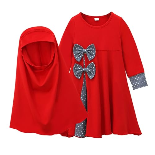POIUIYQA Mädchen Gebetskleidung Kinder Langes Maxikleid Muslim Kleider Einfarbig Mädchen Zweiteilige Kleider von POIUIYQA