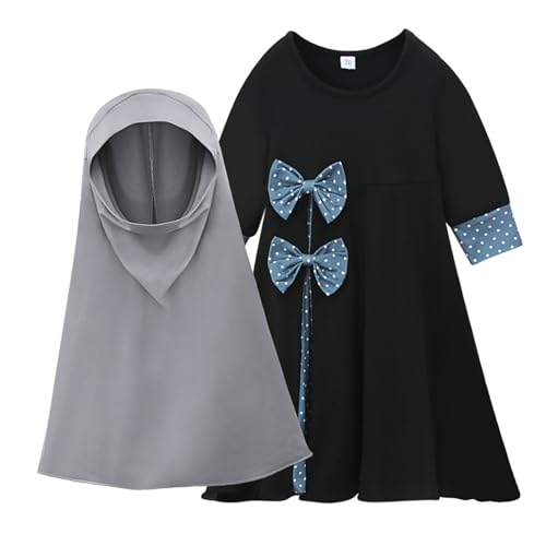 POIUIYQA Mädchen Gebetskleidung Kinder Langes Maxikleid Muslim Kleider Einfarbig Mädchen Zweiteilige Kleider von POIUIYQA