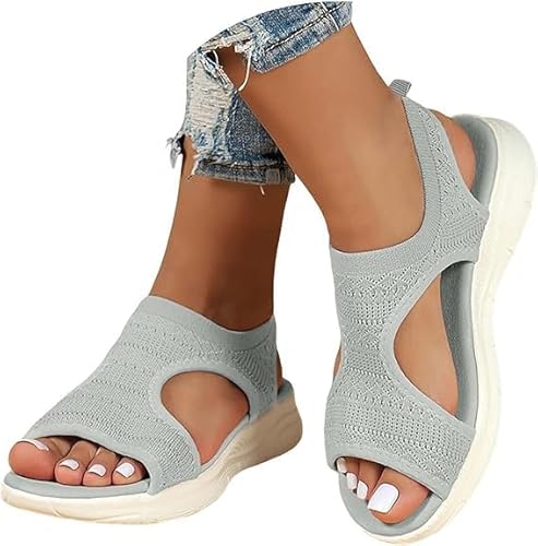 POIUIYQA Orthopädische Sandalen Damen Sommer Bequem Schuhe Breite Füße Atmungsaktiv Sommerschuhe Mit Weichem Fußbett Waschbare Slingback Sport Plateau Slingback Offene Schuhe von POIUIYQA