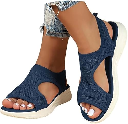 POIUIYQA Orthopädische Sandalen Damen Sommer Waschbare Slingback Orthopädische Slide Sport Sandalen mit Weiche Fussbett Bequem Sommerschuhe Casual Strick Sandalen Plateau Sandalen von POIUIYQA