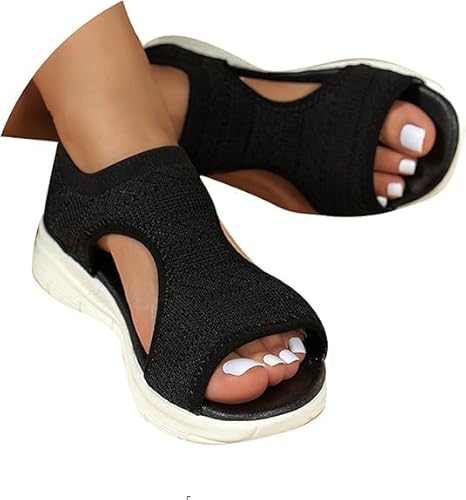 POIUIYQA Orthopädische Sandalen Damen Sommer Waschbare Slingback Orthopädische Slide Sport Sandalen mit Weiche Fussbett Bequem Sommerschuhe Casual Strick Sandalen Plateau Sandalen von POIUIYQA