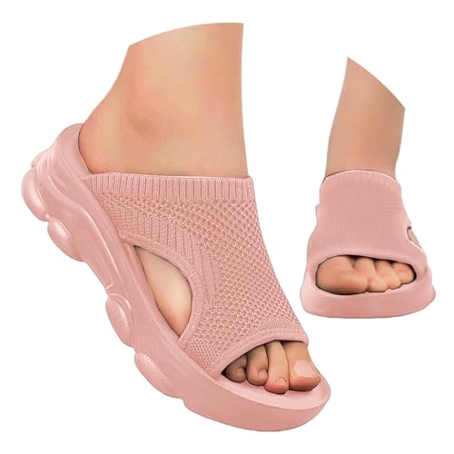 POIUIYQA Orthopädische Sandalen Damen Sommer Waschbare Slingback Orthopädische Slide Sport Sandalen mit Weiche Fussbett Bequem Sommerschuhe Casual Strick Sandalen Plateau Sandalen von POIUIYQA