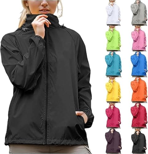 POIUIYQA Regenjacke Damen Wasserdicht Atmungsaktiv Wanderjacke Windbreaker Damen Leicht Outdoor Jacke Mesh Gefüttert Fahrrad Jacke mit Kapuze von POIUIYQA