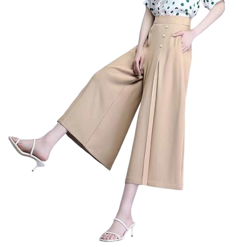 POIUIYQA Sommerhose Damen Leicht Palazzo Hose Elegant Sommer High Waist Baggy Freizeithose Baumwolle Hosen mit Taschen Elastisch Einfarbig Stoffhose S-XXL von POIUIYQA