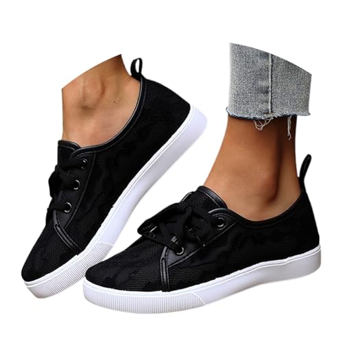 POIUIYQA Trachtenschuhe Damen Flach - Spitzen Dirndl Trachten Sneaker Mesh Atmungsaktive Sommerschuhe Weiß Hochzeitsschuhe Braut Stoffschuhe Sport Tennisschuhe Turnschuhe von POIUIYQA