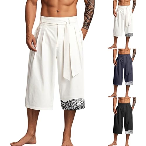 POIUIYQA Traditionelle japanische Kimono-Hose asiatische Kleidung Badehose lässig locker japanischer Stil Leinen kurze Hose Sporthose Kurz Mit Taschen Kurze Hosen Herren Atmungsaktiv von POIUIYQA