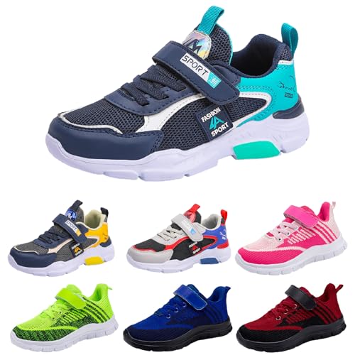 POIUIYQA Turnschuhe Jungen Sportschuhe Mädchen Klettverschluss Sneaker Leicht Atmungsaktiv Mesh Laufschuhe Hallenschuhe Outdoor rutschfest Walkingschuhe Sport Schuhe Gr.28-40 von POIUIYQA