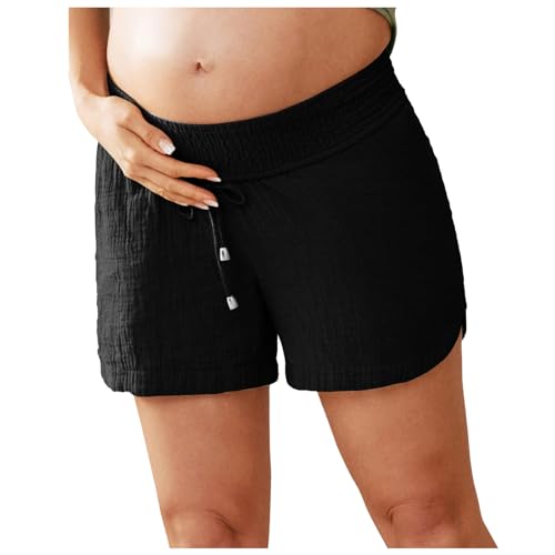 POIUIYQA Umstandsshorts Umstandshose Kurz Hose Schwangerschafts Baumwolle Umstandsshorts mit Elastische Bauchband für Sommer Komfortable Kurze von POIUIYQA