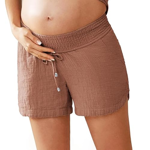 POIUIYQA Umstandsshorts Umstandshose Kurz Hose Schwangerschafts Baumwolle Umstandsshorts mit Elastische Bauchband für Sommer Komfortable Kurze von POIUIYQA