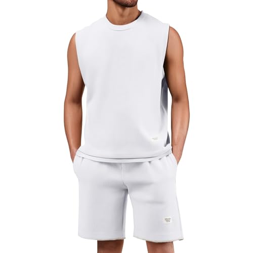 POIUIYQA Waffle Jogginganzug Herren Trainingsanzug - 2 Teiler Herren Sommer Outfit Zweiteiler Fitness Kleidung Kurz Freizeitanzug Hemd Und Shorts Set Sportanzug Sportanzug Sommeranzug Y2K Tracksuit von POIUIYQA