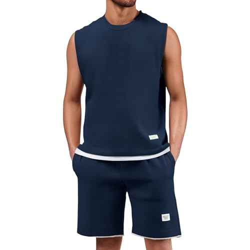 POIUIYQA Waffle Jogginganzug Herren Trainingsanzug - 2 Teiler Herren Sommer Outfit Zweiteiler Fitness Kleidung Kurz Freizeitanzug Hemd Und Shorts Set Sportanzug Sportanzug Sommeranzug Y2K Tracksuit von POIUIYQA
