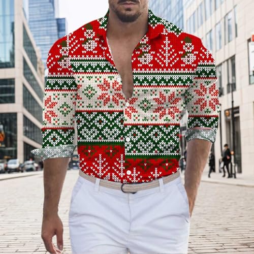 POIUIYQA Weihnachtshemd Herren 3D Druck Hemd Casual Formales Basic Freizeithemd Businesshemd Klassisch Baumwolle Langarm Hemden Regular Fit von POIUIYQA