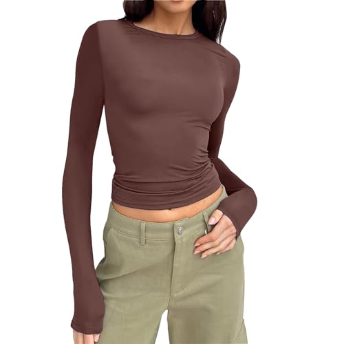 Skims Dupes, Y2K Clothes, Skims Top, Langarmshirt Damen eng, Skims Long Sleeve, Skims Tshirt, Tops Y2K, Y2K Shirt, Crop Tops Damen Langarm von POIUIYQA