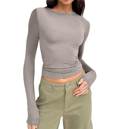 Skims Dupes, Y2K Clothes, Skims Top, Langarmshirt Damen eng, Skims Long Sleeve, Skims Tshirt, Tops Y2K, Y2K Shirt, Crop Tops Damen Langarm von POIUIYQA