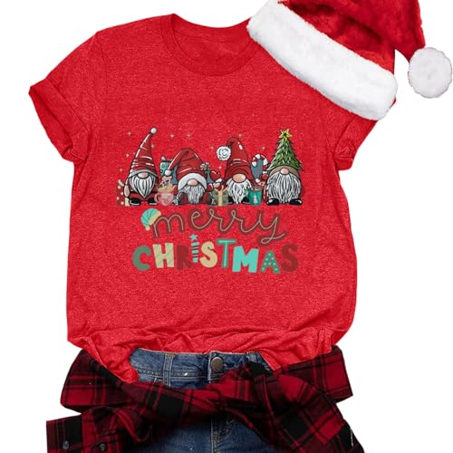 Weihnachts T-Shirts Bluse Top für Damen Cute Weihnachten Baum Shirt Frauen Graphic Print Kurzarm Tees von POIUIYQA