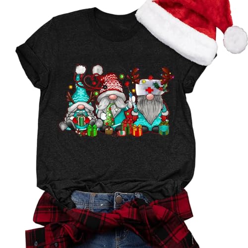 Weihnachts T-Shirts Bluse Top für Damen Cute Weihnachten Baum Shirt Frauen Graphic Print Kurzarm Tees von POIUIYQA