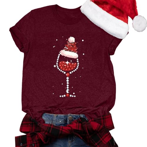 Weihnachts T-Shirts Bluse Top für Damen Cute Weihnachten Baum Shirt Frauen Graphic Print Kurzarm Tees von POIUIYQA