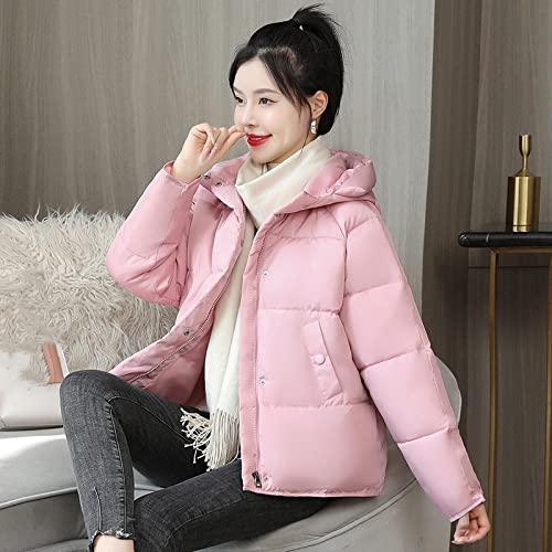 POJE Steppjacke Damen,Damen-Steppjacke Mit Kapuze, Rosa, Feste Reißverschlusstasche, Kurze Winterverdickung, Warmer, Winddichter, Baumwollgefütterter Mantel, Parka-Kleidung Für Damen, Mädchen, Outdoo von POJE