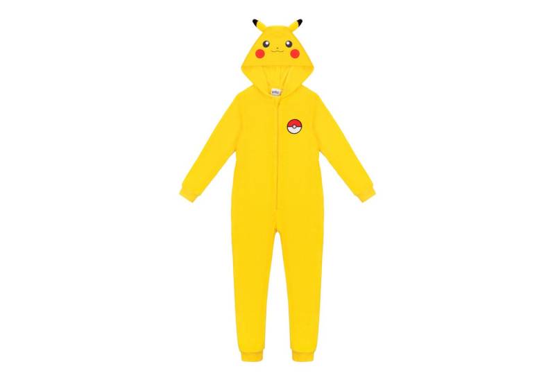 POKÉMON Schlafanzug Pokemon Pikachu Kinder Onesie, Gelber Fleece Jumpsuit (Pokemon) von POKÉMON