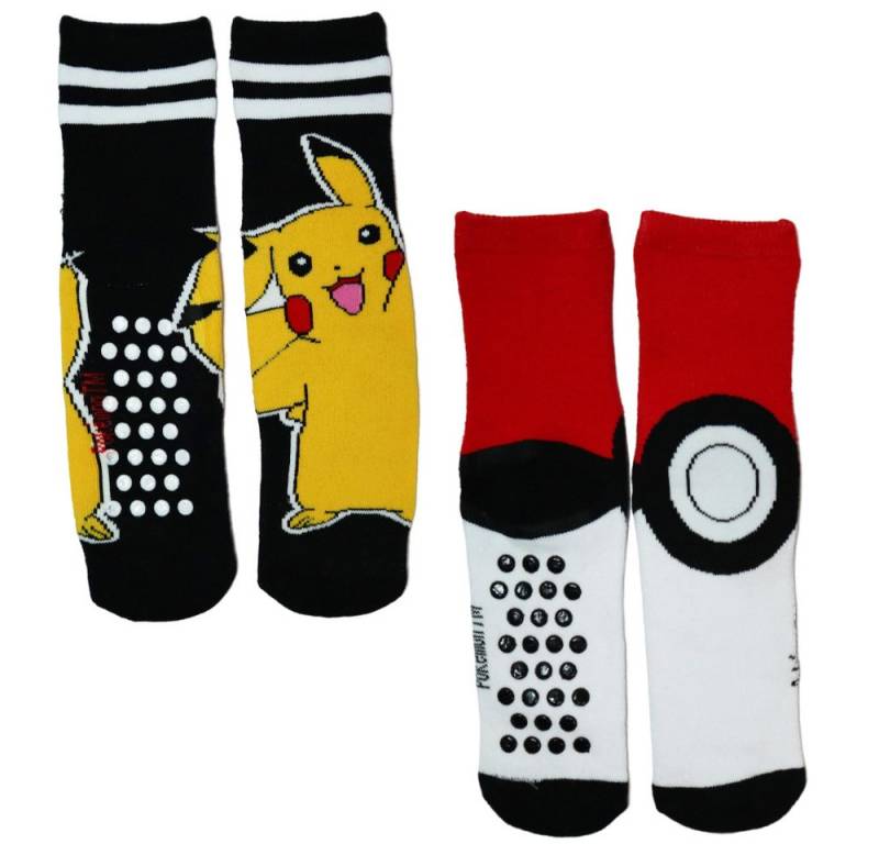 POKÉMON ABS-Socken Pokemon Pikachu Pokeball lange ABS Socken Stoppersocken 2er Pack (2-Paar) Gr. 35 bis 39 von POKÉMON