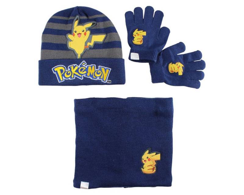 POKÉMON Fleecemütze Pokemon Pikachu Kinder Winter Set Mütze Loop plus Handschuhe 54/56 (3-St., Spar-Set) von POKÉMON