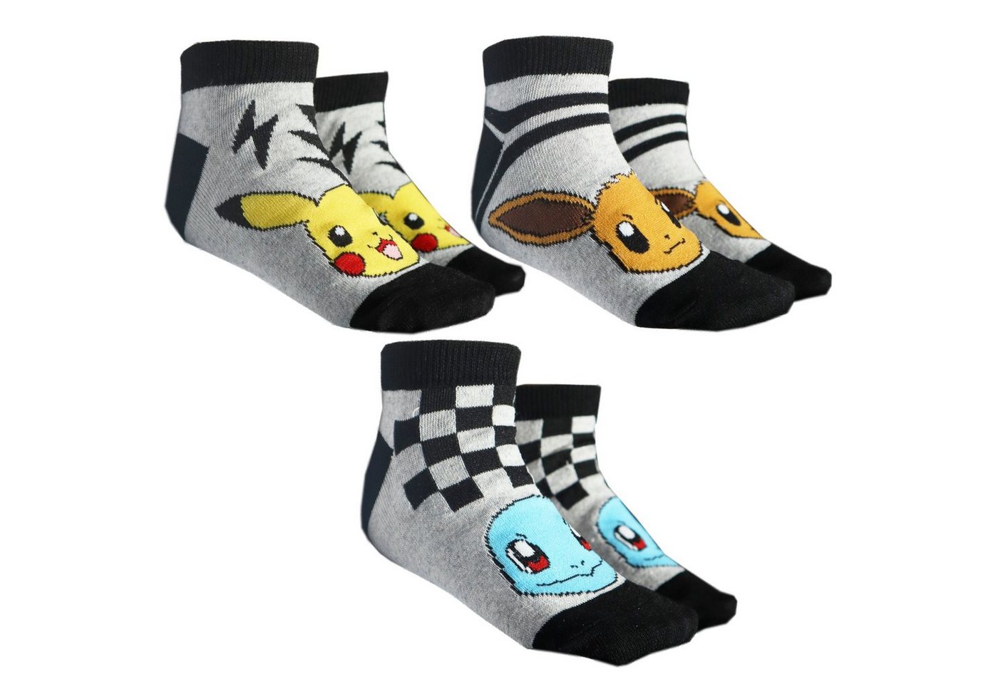 POKÉMON Kurzsocken Pokemon Pikachu Evoli Shiggy Kinder Jungen kurze Socken 3er Pack Gr. 23 bis 34 von POKÉMON