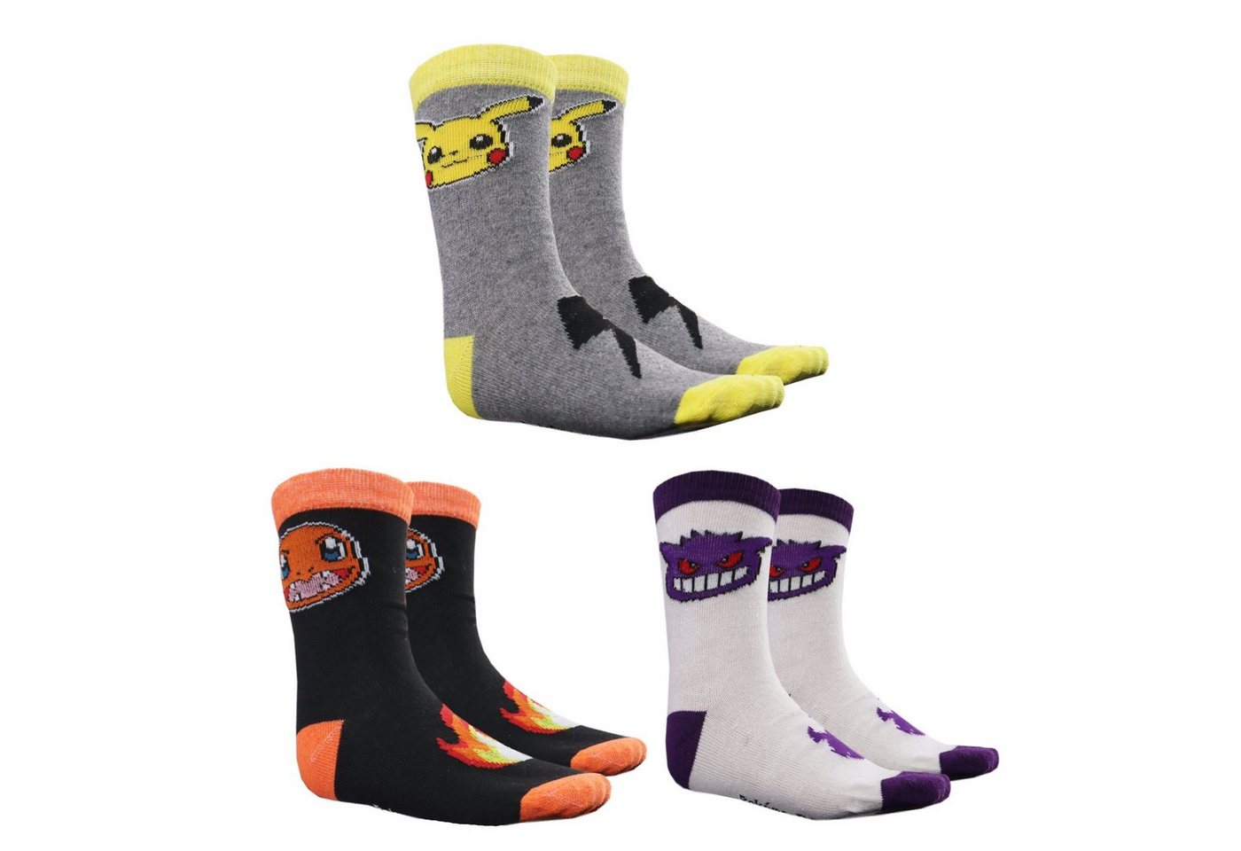 POKÉMON Langsocken POKÉMON Pikachu and Friend 3er-Pack Kinder Socken Gr. 23 bis 34 von POKÉMON