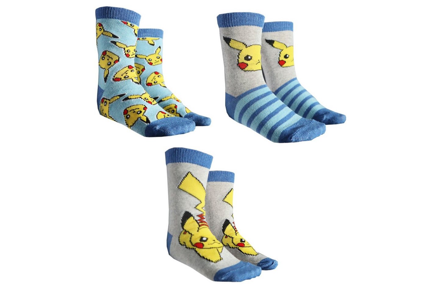 POKÉMON Langsocken Pokemon Pikachu Kinder Jungen lange Socken 3er Pack Gr. 23 bis 34 von POKÉMON